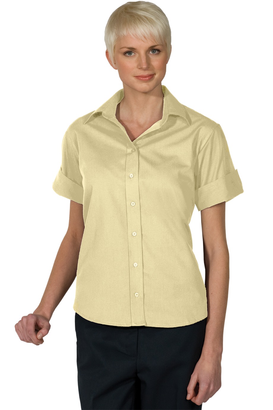 Edward's Women's Short Sleeve Open Neck Poplin Blouse